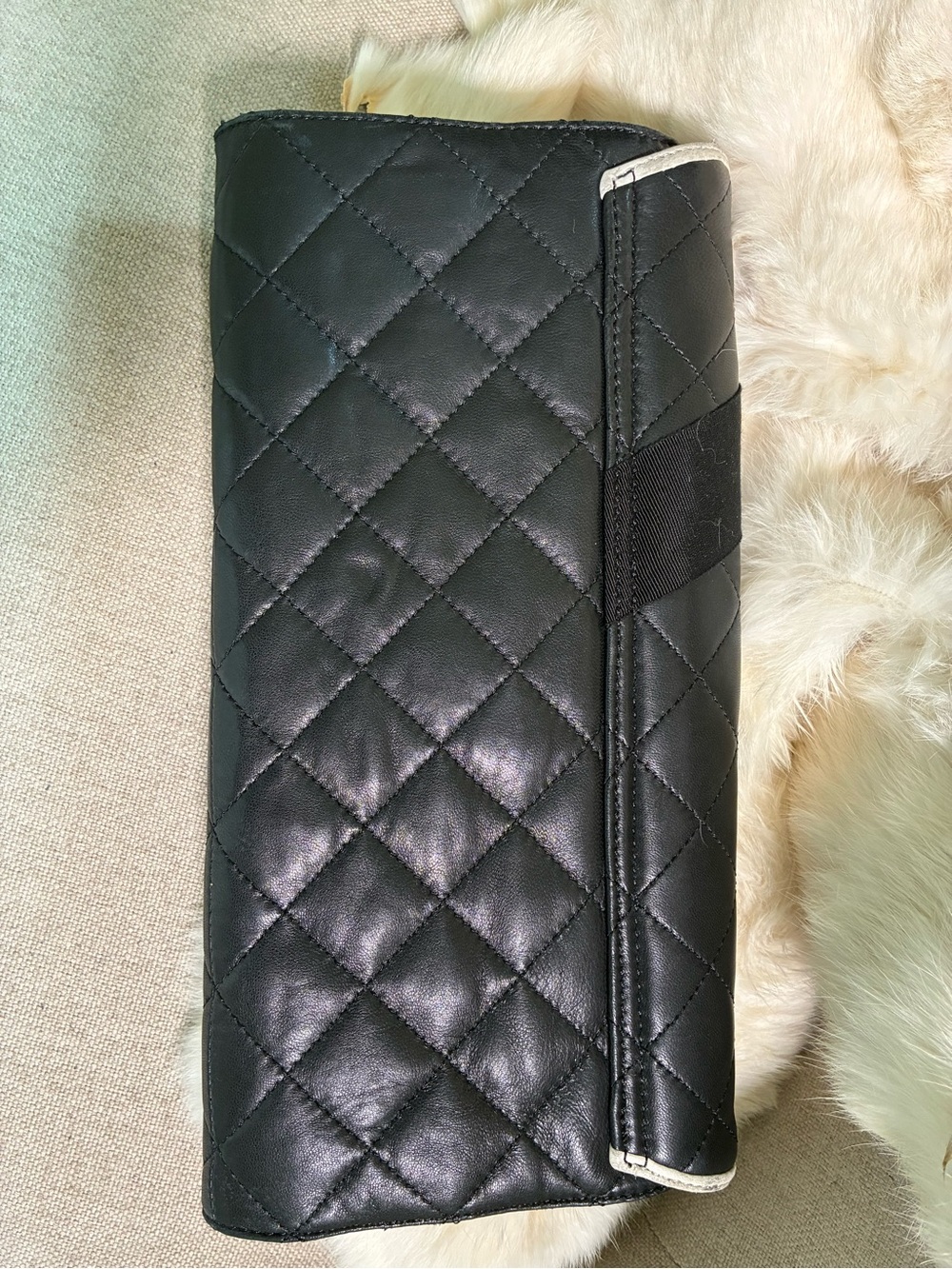 Black Quilted Leather Camellia Clutch with Ivory Trim and Gold CC - Picture 2 of 6